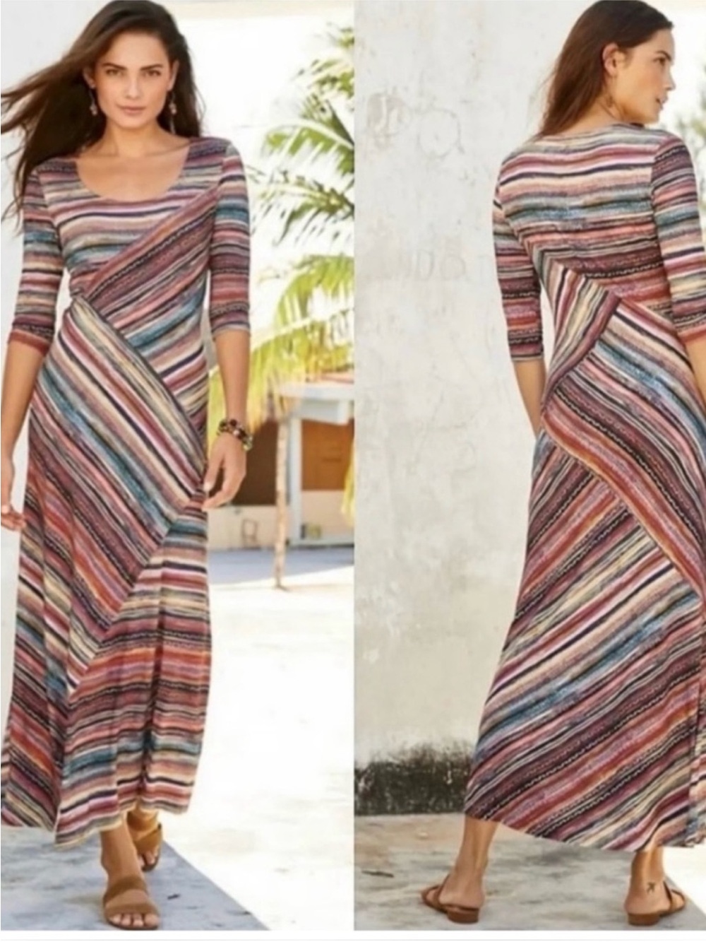 Peruvian Connection Monserrato Multicolor Stripe Maxi Dress Size Small New